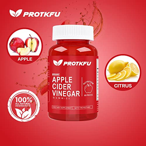 ProTKFU - Gummies de Vinagre de Maçã, 120 Unidades – Keto Acv Gummies com A Mãe, Vegano, Sem Glúten, Vitaminas B12 e B9 – Melhor Suplemento para a Saúde Intestinal