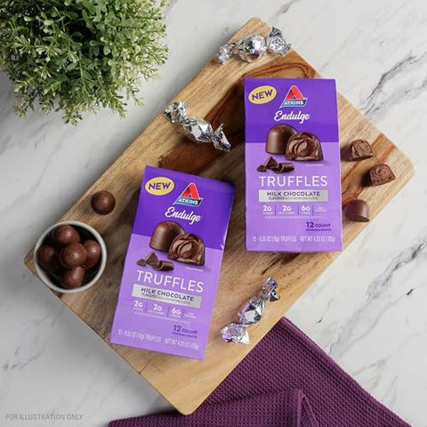 Endulge Trufas de Chocolate ao Leite, Baixo Açúcar, Baixo Carboidrato, Amigável à Dieta Keto, 6 Pacotes (12 Trufas Cada Pacote) - Atkins