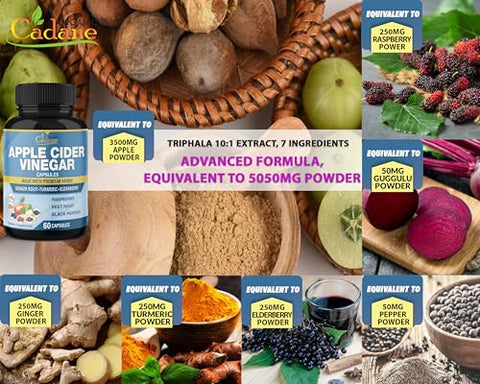 Organic Cadane - Extrato de Vinagre de Maçã Orgânico Cadane 2 Pacotes 5050mg, Cápsulas, 4 Meses de Fornecimento