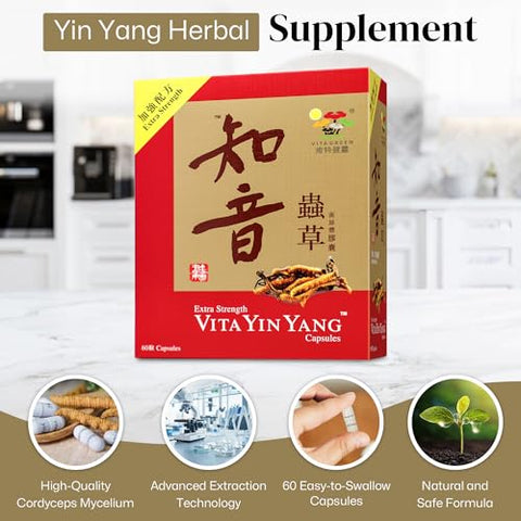 Yin Yang – Cápsulas de Cordyceps Mycelium – Energia, Imunidade e Alívio do Estresse – 60 cápsulas - Vita Green