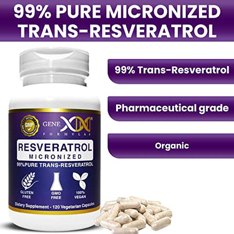 Genex Formulas - GENEX Trans Resveratrol 1000mg – Puro Extrato de Trans-Resveratrol Micronizado Grau Farmacêutico 99%% com Bioperine – GMP – 1g