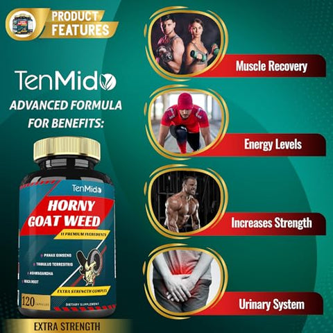 Tenmido - Extrato de Horny Goat Weed em Cápsulas 10000mg – Potência Máxima