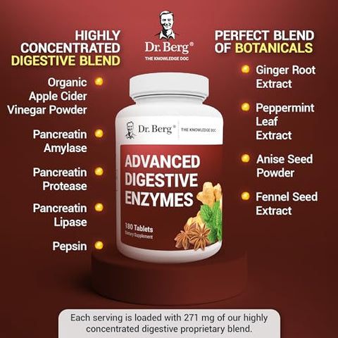 Dr. Berg Nutritionals - Dr. Berg Enzimas Digestivas Avançadas com Vinagre de Maçã – Ingredientes para Saúde Digestiva como Betaina Hidroclorídrica (HCI) e Raiz de Gengibre