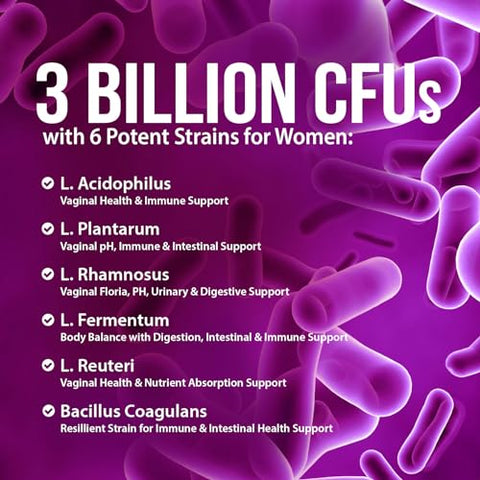 Nature's Nutrition - Probiótico em Goma para Mulheres – Suporte à Saúde Digestiva, 3 Bilhões de UFC Probiótico Feminino para pH Vaginal, Urinário