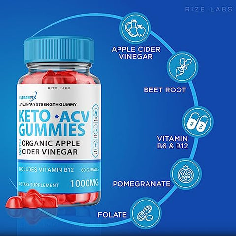 rize labs - UltraMax Keto Gummies – Gomas Ultra Max Keto ACV para Perda de Peso Avançada com Vinagre de Maçã – Suplemento Extra Forte para Gordura Abdominal (60 Gomas)