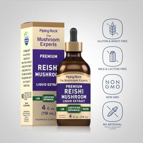 Tintura de Cogumelo Reishi Piping Rock | Extrato Líquido 118 ml | Vegetariano, Livre de Álcool | Não-OGM, Sem Glúten | Piping Rock Reishi Mushroom Tincture