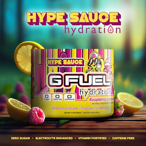 Hype Sauce em Pó com Eletrólitos, Mistura para Hidratação, Energia e Foco, Sem Açúcar, Suplemento com Minerais Essenciais, Sabor Limonada de Framboesa – 3.3g - G Fuel