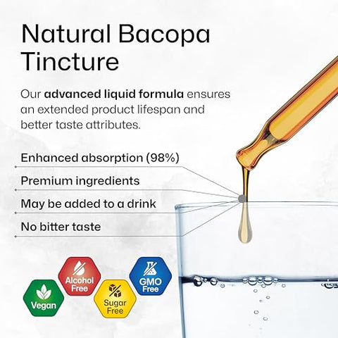 BIO KRAUTER - Bacopa Monnieri Orgânica – Tintura Líquida de Suporte à Saúde Cognitiva – Extrato Herbal Orgânico de Bacopa – Álcool