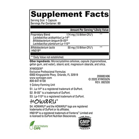 ProbioMax Daily DF – 30 Bilhões UFC Suplemento Probiótico – Probióticos sem Laticínios para Saúde Digestiva – Lactobacillus acidophilus Bifidobacterium longum (60 Acid - XYMOGEN