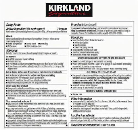 Kirkland Signature - KIRKLAND SIGNATURE Aller-Flo Fluticasona Propionato 5 Frascos x 120 Pulverizações Medidas 15,8 mL x 5 – 79 mL Total – 600 Total