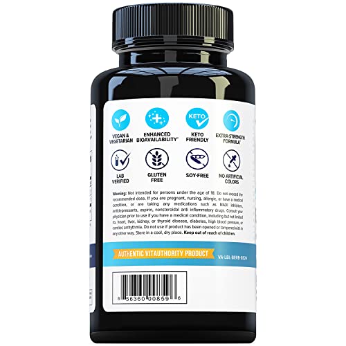 Vitauthority - Berberina com Suplemento de Canela do Ceilão | Absorção Alta de Berberina, Dihidroberberina para Equilíbrio e Suporte | Ativador AMPk Vegano Poderoso