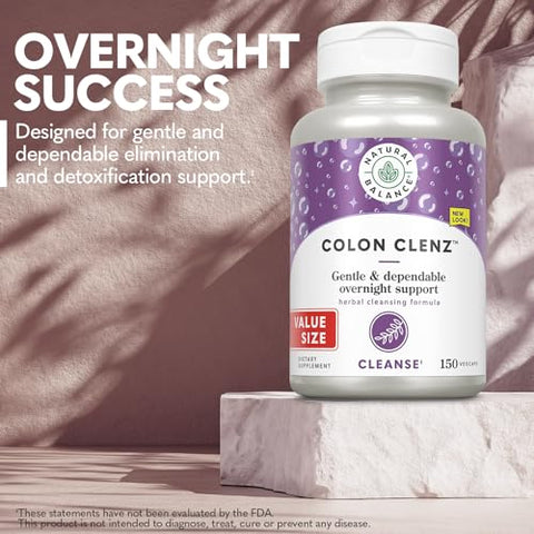 Colon Clenz | Suplemento Herbal para Limpeza do Cólon, Desintoxicação e Saúde Digestiva – Fórmula Suave e Confiável para Uso Noturno – Garantia de 60 Dias – 150 Porções - Natural Balance