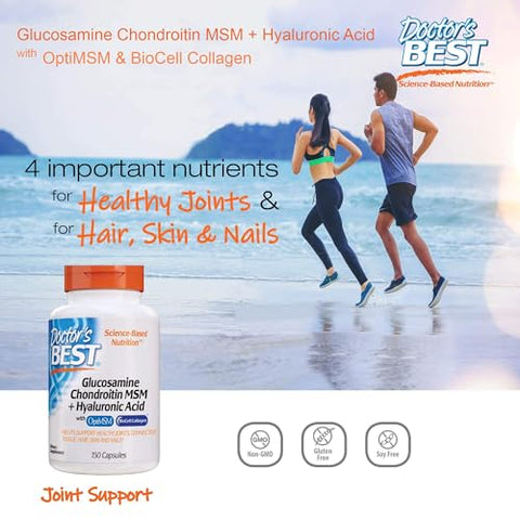 Doctor's BEST - Doctor’s Best Glucosamina Condroitina MSM Ácido Hialurônico com OptiMSM Apresentando Colágeno Biocell, Suporte Articular, Não-OGM, Sem Glúten