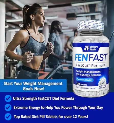 FASTCUT - Melhores Pílulas Dietéticas para Gerenciamento de Peso – Energia Poderosa – 120 Comprimidos Brancos e Azuis