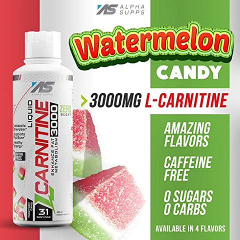 Alpha Supps - L-Carnitina Líquida 3000 mg | Aminoácido sem Estimulantes | 31 Porções (Sabor Melancia)