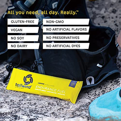 Endurance Fuel: Pó para Bebida Esportiva de Limão, Embalagem com 12 Unidades, Rico em Eletrólitos, Livre de OGM, Soja, Laticínios e Glúten, Vegano - Tailwind Nutrition