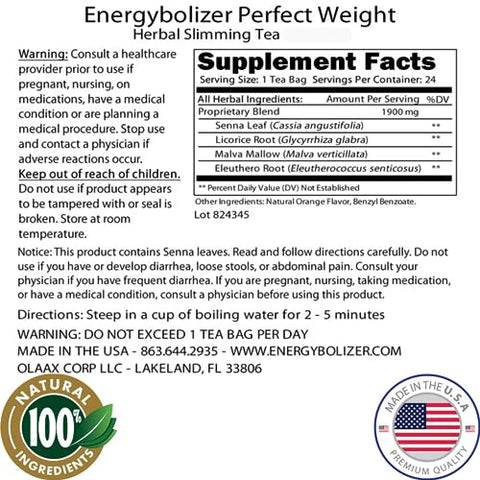 Combo Chá Herbal Energybolizer Perfect Weight (24 Sachês 40 Cápsulas) | Estimulante Natural de Energia para Mulheres e Homens (Fórmula Avançada de Ameixa Pêssego)