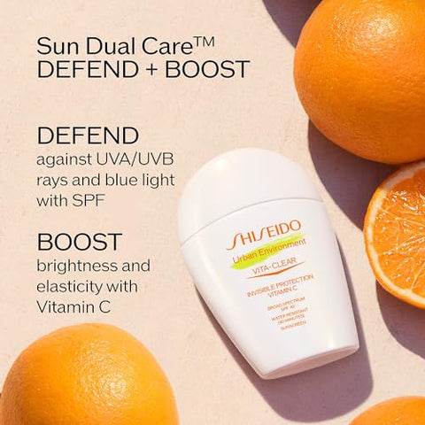 Shiseido Urban Environment Vita-Clear Protetor Solar FPS 42 – 30 mL: Fórmula Invisível com Vitamina C – Efeito Maquiagem sem Brilho por 8 Horas – Não Comedogênico