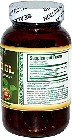 Gold Source Labs - Óleo de Orégano Selvagem em Cápsulas – 120 Softgels Líquidos de Vegetais – Extrato Puro Padronizado de Folha de Orégano Selvagem oferece 70%% de Carvacrol (32 mg) para a Saúde do Sistema Imunológico – Não OGM, Vegano