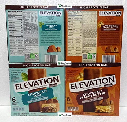 Elevation Barras de Alta Proteína de Menta Chocolate e Manteiga de Amendoim com Chocolate 408g (Pacote com Dois) - Millville