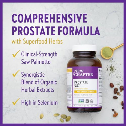 Prostate 5LX™ – Suplemento de Próstata com Saw Palmetto e Selênio Fermentado – 180 cápsulas vegetarianas - New Chapter