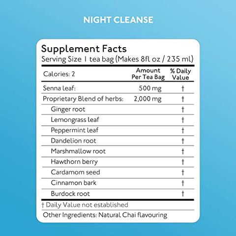 Night Cleanse Teatox: Chá Detox Natural e Eficaz. Ajuda a Reduzir Inchaço e Restaurar Equilíbrio Digestivo. Favorece o Relaxamento - SkinnyMint
