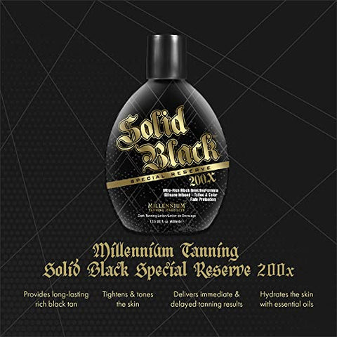 Millennium Tanning Products - Bronzeador Millennium Tanning Solid Black Special Reserve 200X, Loção Bronzeadora c/ Protetor de Tatuagem, 400ml