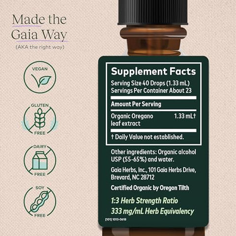 Oregano Leaf – Suporte Imunológico com Extrato de Folha de Orégano – Orgânico Certificado – 30 ml (23 Porções) - Gaia Herbs