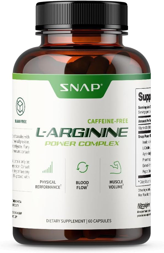 Snap Supplements - Snap L Arginine Cápsulas – Suplemento para Circulação Sanguínea com Nitrosigine | 60 cápsulas | 500mg | Aumente a Circulação e o Desempenho