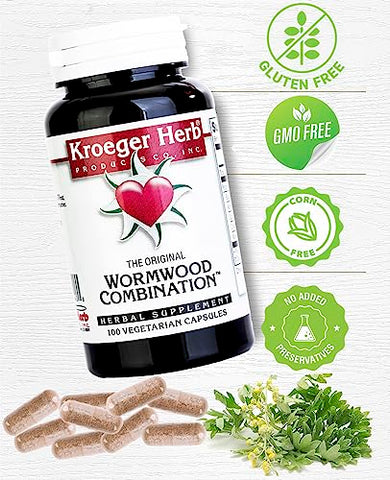 Kroeger Herb Products - Kroeger Herb Wormwood Combination – 700mg – Cápsulas Vegetarianas – 100 Caps | Pacote de (2) | Poderosa Combinação com Artemísia, Nozes Pretas, Quássia, Cravos e