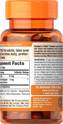 Puritan's Pride - Puritan’s Pride Zeaxanthin 4mg com Luteína 10mg, Suporte para Olhos e Visão Saudáveis, 60 ct
