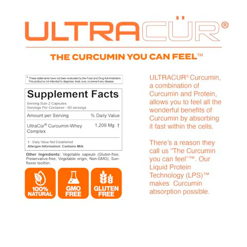 UltraCur - Suplemento de Curcumina de Cúrcuma – Ação Rápida, Extrato de Curcumina Altamente Bioacessível – Antioxidante Natural e Suporte para Articulações – 120 Cápsulas Vegetarianas