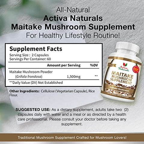 Activa Naturals - Suplemento de Cogumelo Maitake – 120 Cápsulas Vegetais com Cogumelos Grifola Frondosa