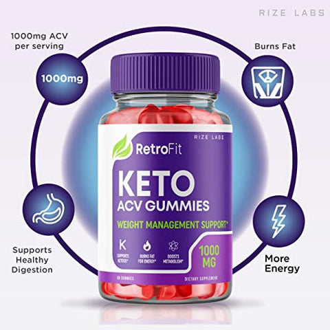 rize labs - (2 Pacotes) Gomas RetroFit Keto – Retro Fit Keto ACV Gummies Avançado para Perda de Peso com Vinagre de Maçã – Força Extra para Queimar Gordura da Barriga – Gomitas RetroFit Keto