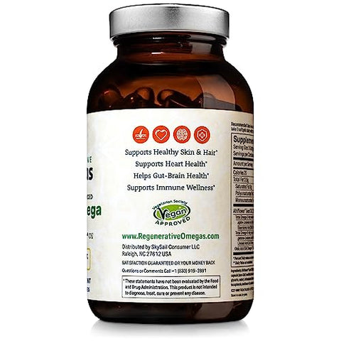 Regenerative Omegas - Ahiflower Oil Softgels Vegan 3-6-9 Ácidos Graxos Essenciais à Base de Plantas, Fonte Vegana de Gorduras Saudáveis, 120 Softgels Veganos