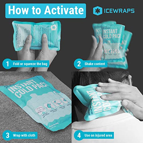 4×7 Pacote de Gelo Instantâneo – Caixa com 50 Unidades | Compressa Fria Instantânea para Emergências | Pacotes de Gelo Descartáveis para Lesões | Pacotes de Gelo Quebráveis para Primeiros Socorros - ICEWRAPS