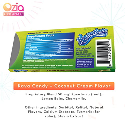 Kava Kava Candy – 8 Balas de Kava por Embalagem, Suplemento Relaxante de Extrato de Kava, Pílula Natural de Raiz de Kava para Alívio do Estresse, Estimula o Bom Humor – Creme de Coco - Ozia Originals