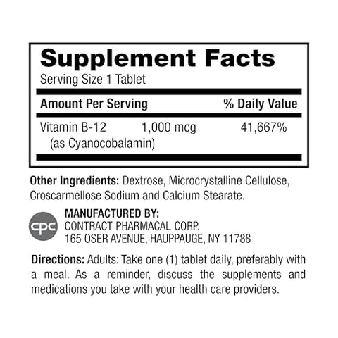 Earth's Splendor - Suplementos Energéticos Earth’s Splendor com Vitamina B12, Sem Cor ou Sabor Artificial, Livre de Glúten, Suporte ao Metabolismo Energético (1000mcg, 400 Comprimidos)