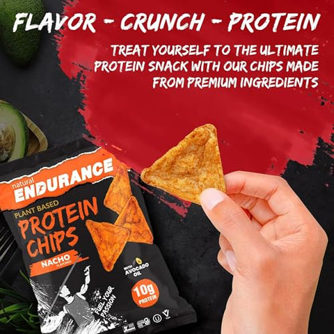 natural ENDURANCE - Chips de Proteína Natural Endurance – Snack Low Carb, Alto Teor de Proteína, Vegano com Óleo de Abacate, 14g de Proteína por Pacote, Sem Glúten, Nacho, BBQ, Chili, Bolo de Aniversário