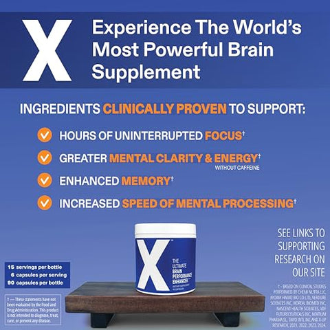 O Suplemento Cerebral Definitivo para Melhorar o Desempenho – Cápsula de Suplemento Cerebral Mais Poderosa do Mundo – Aumente o Foco, Energia, Memória, Concentração, Produtividade – Apoiado pela Ciência – 100% Eficaz – Marca X - X