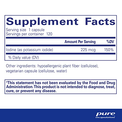 Iodo – Suporte para a Tireoide – 60 cápsulas de 150 mcg  Pure Encapsulations - Pure Encapsulations