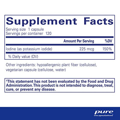 Iodo – Suporte para a Tireoide – 60 cápsulas de 150 mcg  Pure Encapsulations - Pure Encapsulations