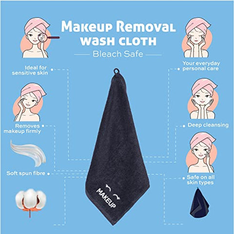 White Classic - Toalhas de Limpeza Facial Pretas de Algodão de Luxo Super Macias, 12 Unidades – Absorventes e de Secagem Rápida, Removem Maquiagem, Seguras para Alvejante Clássico Branco