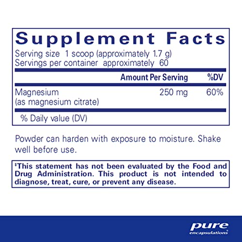 Magnésio (Pó) | Suporte para Função Cardiovascular, Função Muscular e Calmante | 3,7 Onças (104 g) - Pure Encapsulations