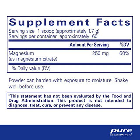 Magnésio (Pó) | Suporte para Função Cardiovascular, Função Muscular e Calmante | 3,7 Onças (104 g) - Pure Encapsulations