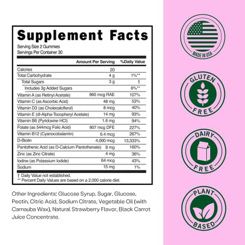Gomas de Pele 60 Multivitaminas Retinol Gummy | Suplemento de Vitamina A para Anti-Envelhecimento, Brilho, Juventude - Embody