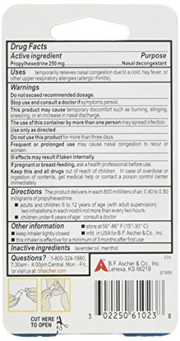 Inhalador Propylhexedrine Descongestionante Nasal – 1 Unidade (Pacote com 6) | Propylhexedrine para Descongestionar o Nariz - Benzedrex