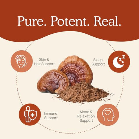 Reishi em Pó – Extrato de Cogumelo Orgânico com Potente Reishi Vermelho para Longevidade, Humor e Sono – 100% Natural e Eficaz - Real Mushrooms