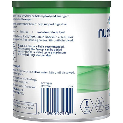 NESTLE NUTRITIONAL - NutriSOURCE – Suplemento de Fibra em Pó Sabor Neutro 15 Calorias / 1 colher de sopa (4 g) Embalagem em Pó 205 g – Cada 1