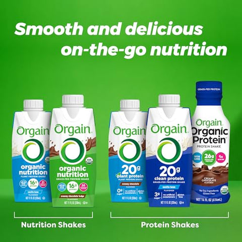 Shake Proteico Orgânico Nutricional, Chocolate Cremoso – 16g Proteína Whey de Pasto, Substituto de Refeição, 20 Vitaminas - Orgain